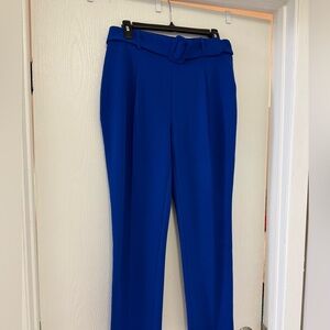 Tailored High-Waist Belted Trousers in Cobalt Blue